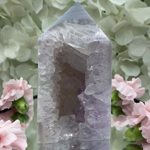 Amethyst in Agate Obelisk Drusy Tower - Balance & Harmony 1- 10.9cm x 5.9cm Crystals