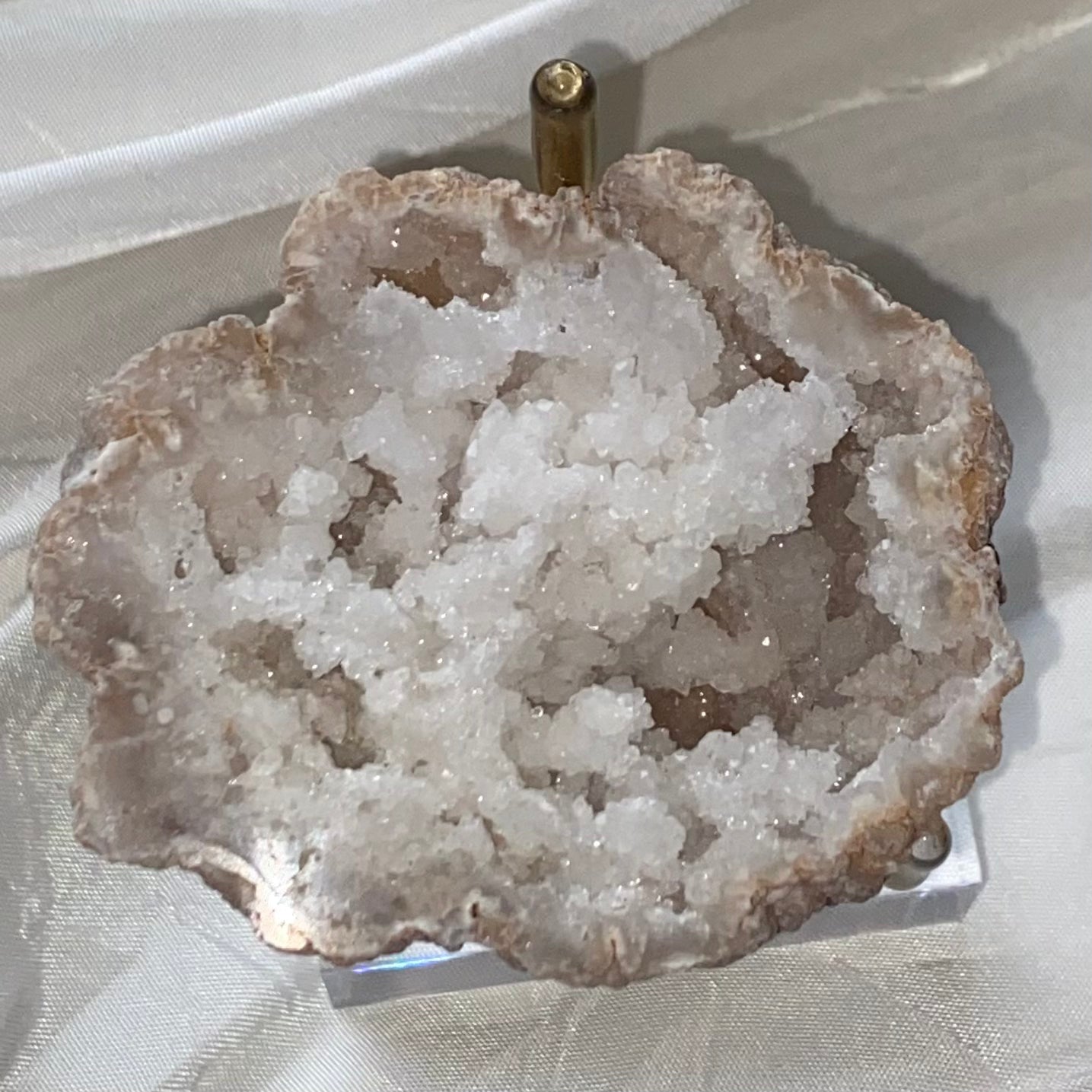 Polished White Quartz Geodes 4- 6.2cm x 5.3cm Crystals