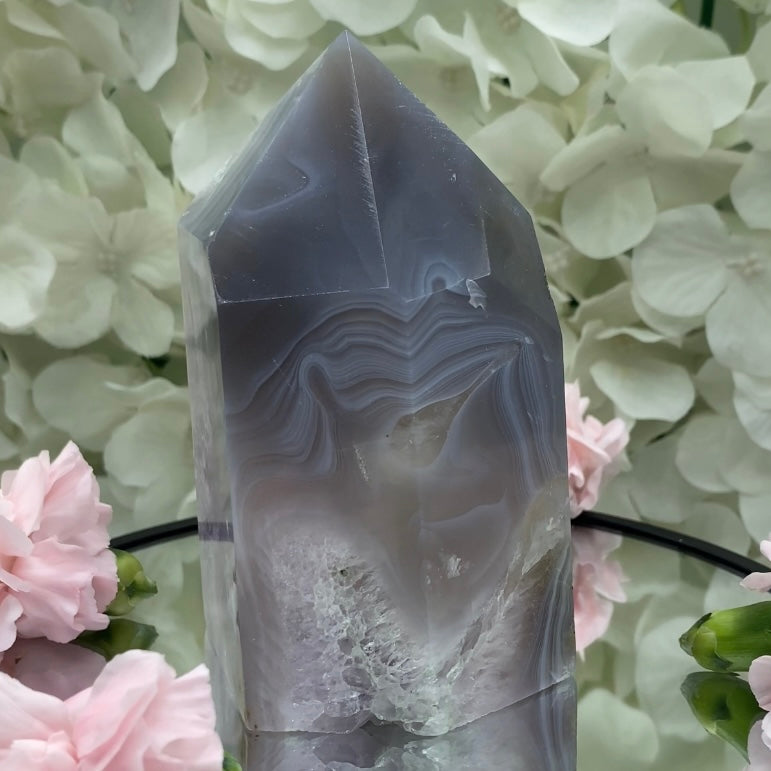 Amethyst in Agate Obelisk Drusy Tower - Balance & Harmony Crystals